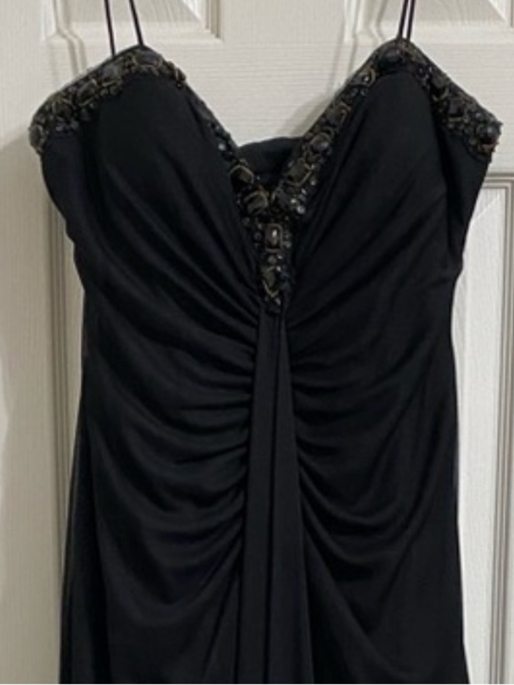 Onyx Black Strapless Beaded Evening Gown